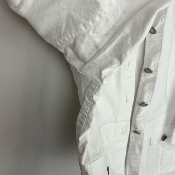 ELEMENTZ White Cotton Military Style BandCollar Light Wash Denim Jean Jacket XL - Picture 6 of 10